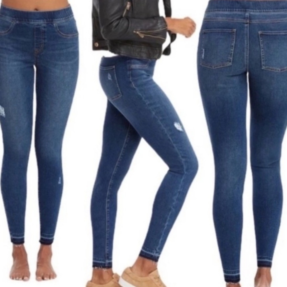 Spanx Skinny Jean Leggings Medium Wash Distressed Ankle Shaping Jeggings